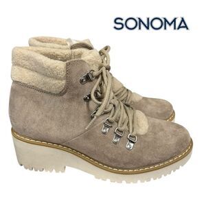 Sonoma Goods For Life Ortholite Eco Women's Taupe Suede Ankle Boots Booties 9